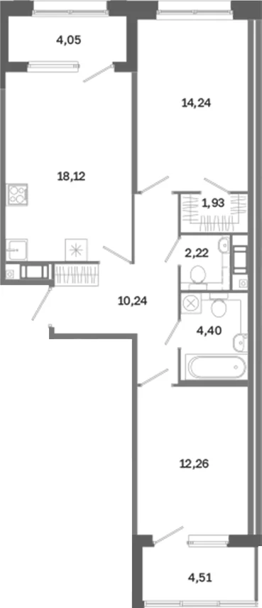 Планировка: 2-комнатная квартира 63,4 м² в ЖК «Дом на Курской»