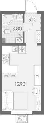 Планировка: Студия 22,8 м² в ЖК «Ручьи 2»
