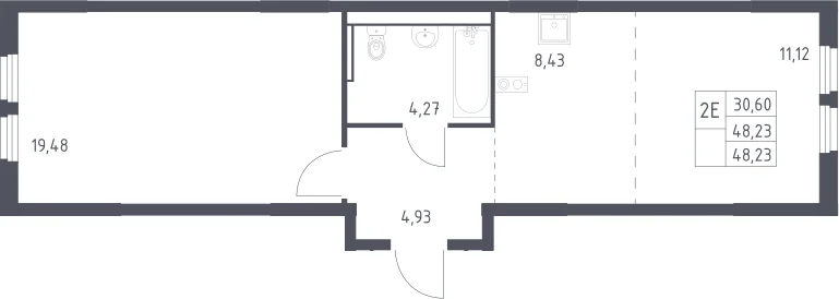Планировка: Евродвушка 48,2 м² в ЖК «Пригород Лесное»