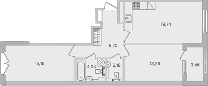 Планировка: Евротрёшка 63,1 м² в ЖК «Дубровский»