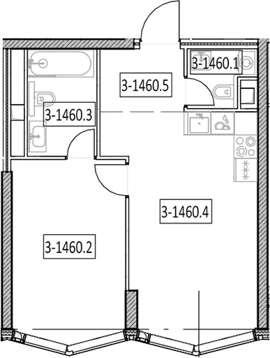 Планировка: Евродвушка 44,6 м² в ЖК «Айс Тауэрс»