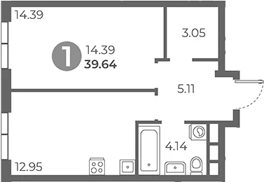 Планировка: 1-комнатная квартира 39,6 м² в ЖК «Нижегородская от Гранель»
