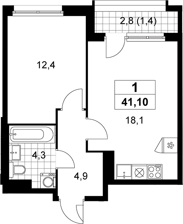 Планировка: Евродвушка 39,7 м² в ЖК «Прокшино»