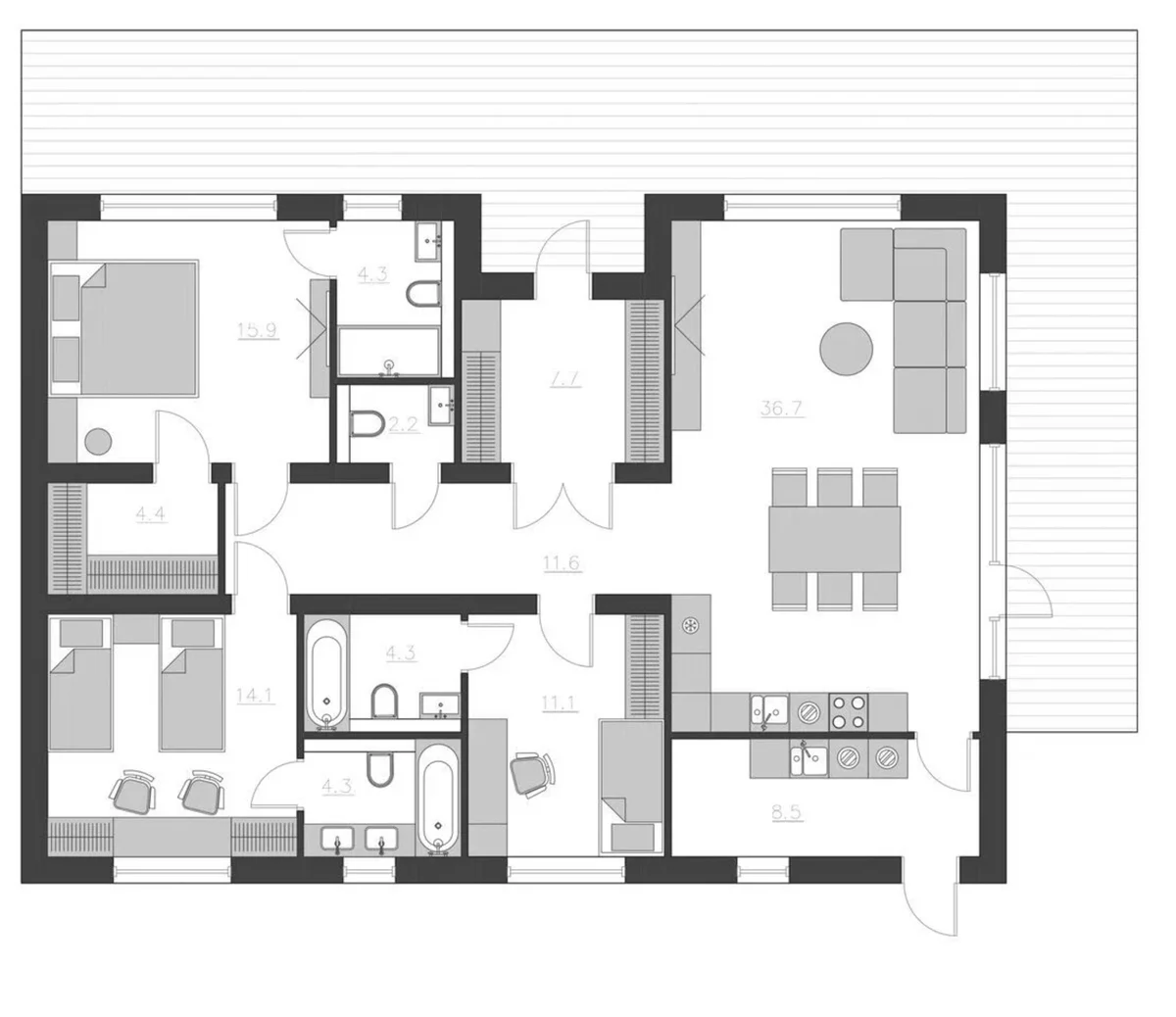 Планировка: Коттедж 125,1 м² в ЖК «Коттеджный поселок Terra Vitae. Новое Токсово»