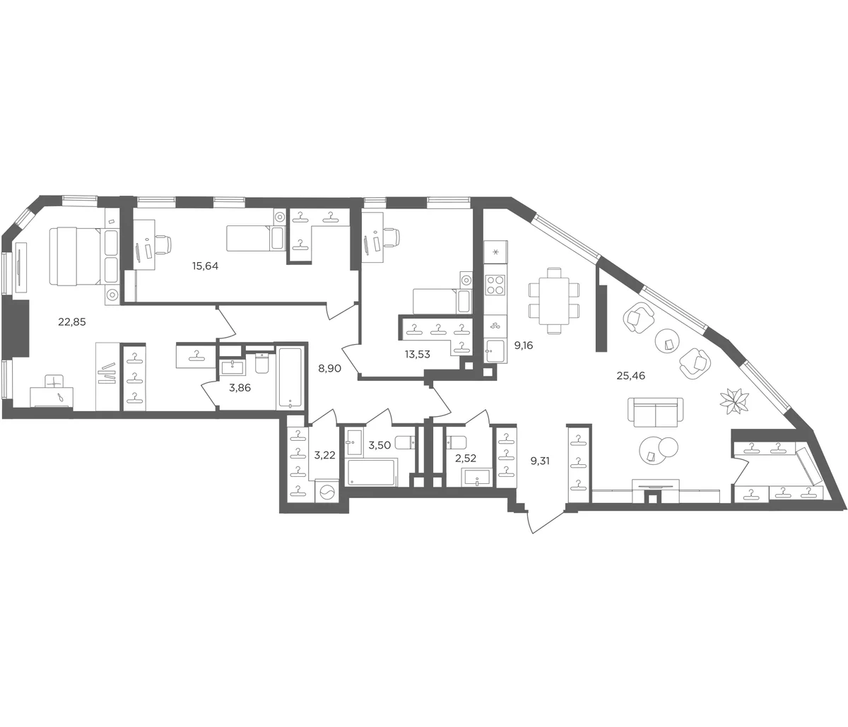 Планировка: Квартира евро-4 121,6 м² в ЖК «Сикрет Гарден»