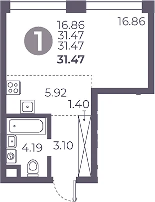 Планировка: Студия 31,5 м² в ЖК «Мневники от Гранель»