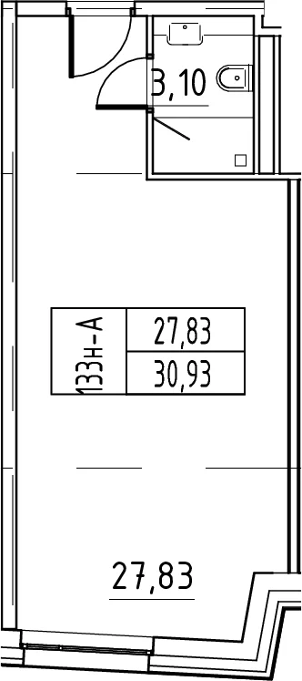 Планировка: Студия 30,9 м² в ЖК «ЙЕС Лидер»