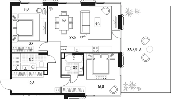 Планировка: Евротрёшка 83,6 м² в ЖК «Клубный город на реке Примавера»