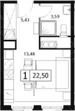 Планировка: Студия 22,5 м² в ЖК «У реки.Эко Видное 2.0»