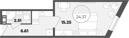 Планировка: Студия 24,4 м² в ЖК «Апарт-отель Лиговский 127»