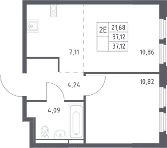 Планировка: Евродвушка 37,1 м² в ЖК «Космический Квартал»