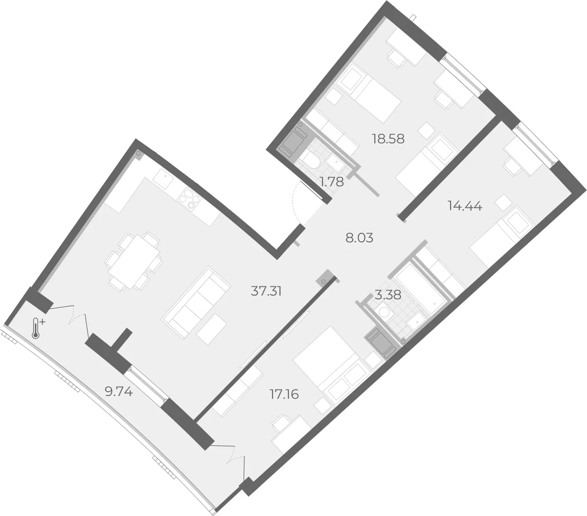 Планировка: Квартира евро-4 101 м² в ЖК «Морская набережная»