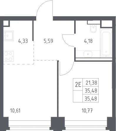 Планировка: Евродвушка 35,5 м² в ЖК «НОВА»