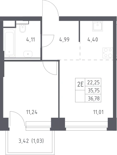 Планировка: Евродвушка 35,8 м² в ЖК «НОВА»