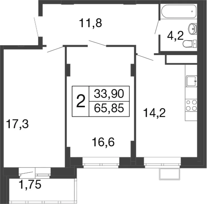 Планировка: 2-комнатная квартира 64,1 м² в ЖК «Времена года»