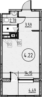 Планировка: Студия 20,5 м² в ЖК «COSMOS SMART САНКТ-ПЕТЕРБУРГ ЮЖНЫЙ ОТЕЛЬ»