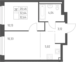 Планировка: Евродвушка 32,6 м² в ЖК «Горки Парк»