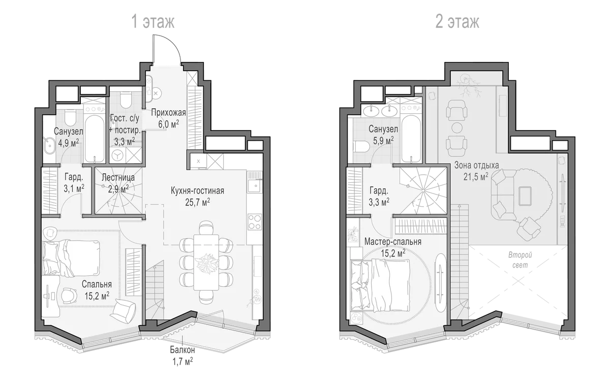 Планировка: Евротрёшка 85,8 м² в ЖК «Квартал Тишинский бульвар»