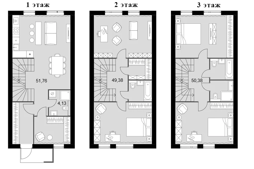 Планировка: Таунхаус 155,7 м² в ЖК «Мартемьяново Клаб»