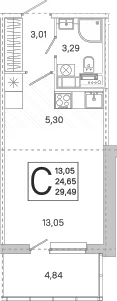 Планировка: Студия 24,7 м² в ЖК «ЮгТаун. Олимпийские кварталы»