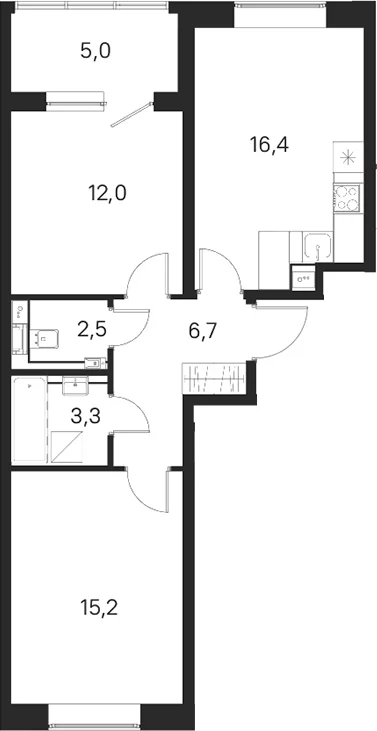 Планировка: 2-комнатная квартира 56,1 м² в ЖК «М36»