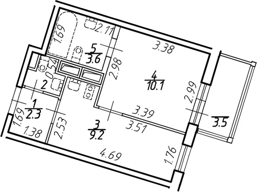 Планировка: 1-комнатная квартира 26,5 м² в ЖК «Аэросити»