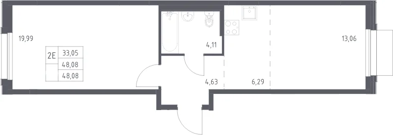 Планировка: Евродвушка 48,1 м² в ЖК «Новое Внуково»