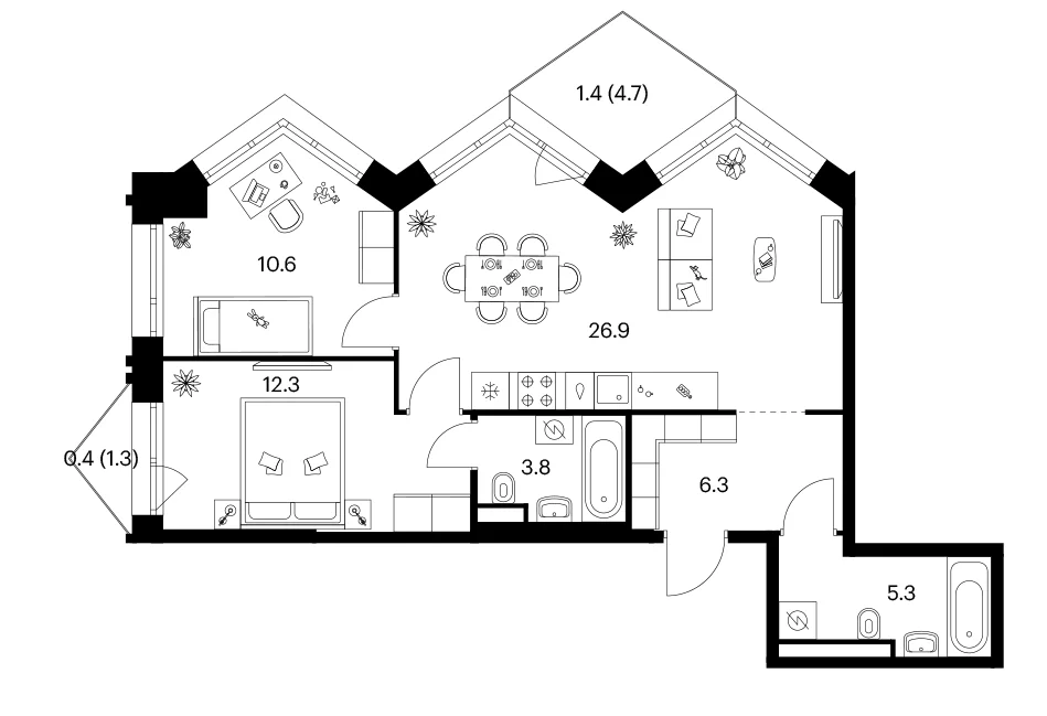 Планировка: 2-комнатная квартира 65,2 м² в ЖК «Лосиноостровский парк»