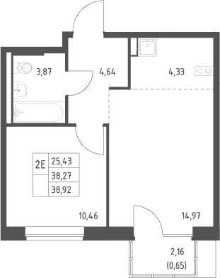Планировка: Евродвушка 38,3 м² в ЖК «Подольские кварталы»