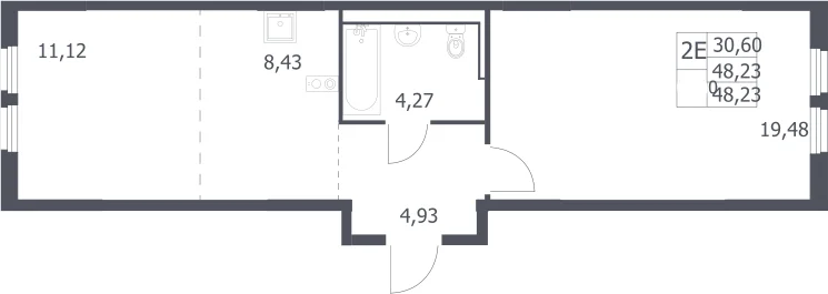 Планировка: Евродвушка 48,2 м² в ЖК «Пригород Лесное»