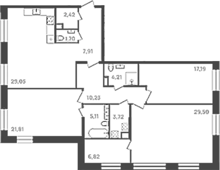 Планировка: Квартира евро-4 139,7 м² в ЖК «6 Квартал»