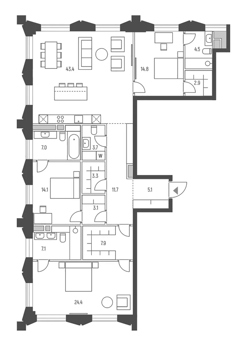 Планировка: Квартира евро-4 153 м² в ЖК «Веспер Кутузовский»