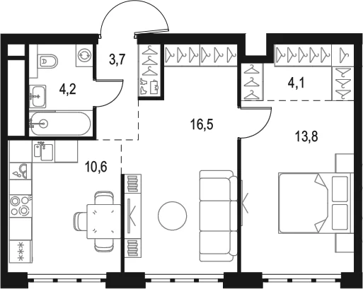 Планировка: 2-комнатная квартира 52,9 м² в ЖК «Левел Южнопортовая»
