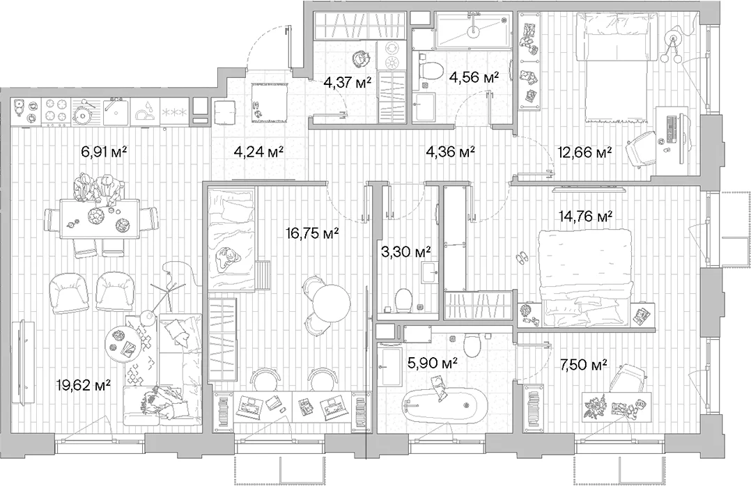 Планировка: Квартира евро-5 104,9 м² в ЖК «МЫС»