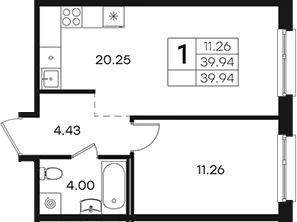 Планировка: Евродвушка 39,9 м² в ЖК «Парголово»
