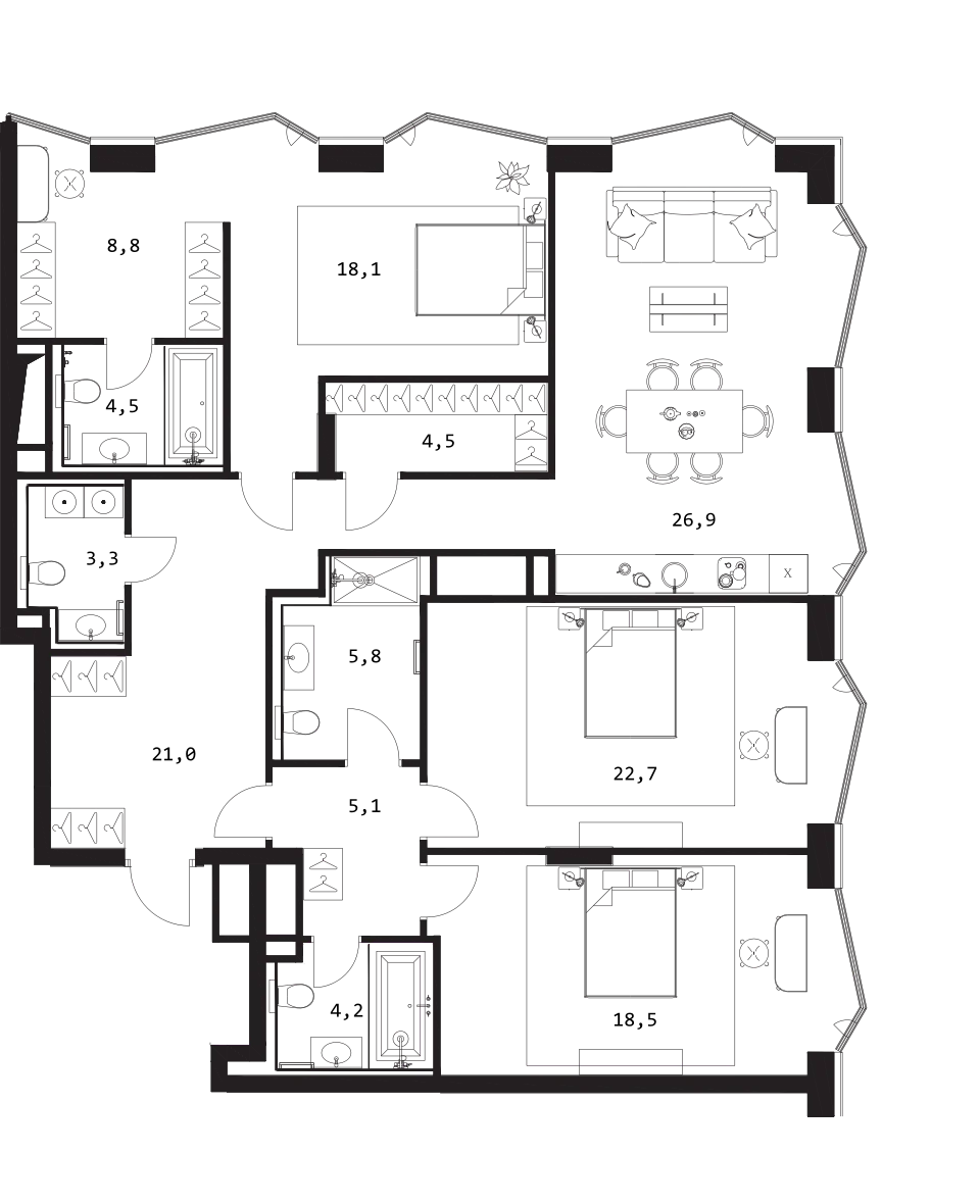 Планировка: Квартира евро-4 143,4 м² в ЖК «A. Residence»