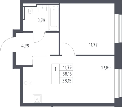 Планировка: Евродвушка 38,2 м² в ЖК «Литературный Квартал»