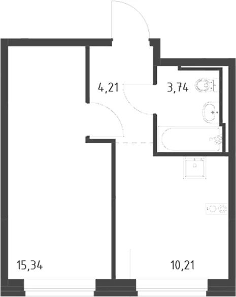 Планировка: 1-комнатная квартира 33,5 м² в ЖК «Живи! В Рыбацком»