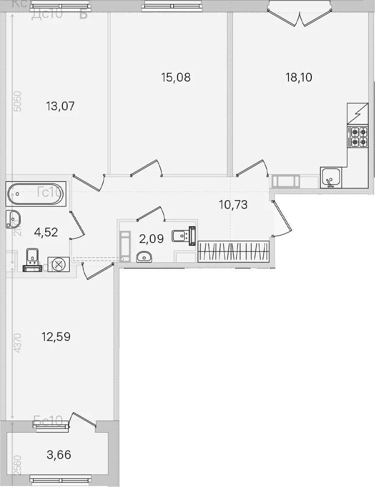 Планировка: 3-комнатная квартира 76,2 м² в ЖК «Дубровский»