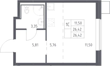 Планировка: Студия 26,4 м² в ЖК «Прибрежный Парк»