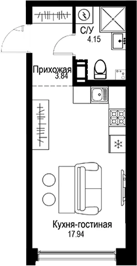Планировка: Студия 25,9 м² в ЖК «ID Petrogradskaya»