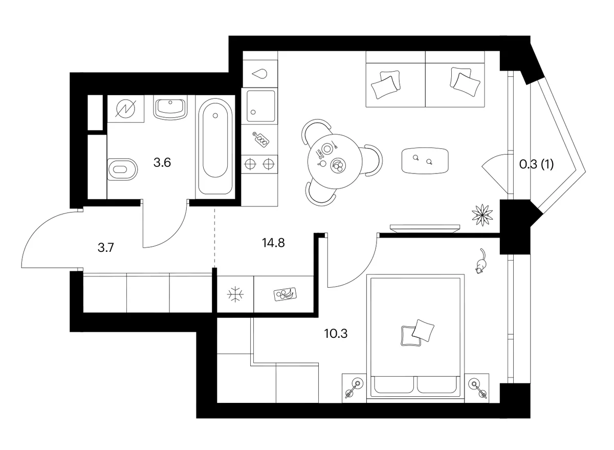 Планировка: 1-комнатная квартира 32,4 м² в ЖК «Строгино 360»