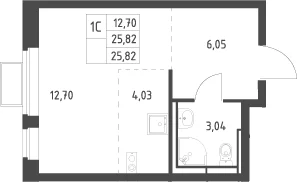 Планировка: Студия 25,8 м² в ЖК «Новое Видное»