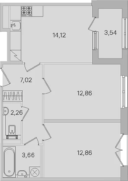 Планировка: 2-комнатная квартира 52,8 м² в ЖК «Дубровский»