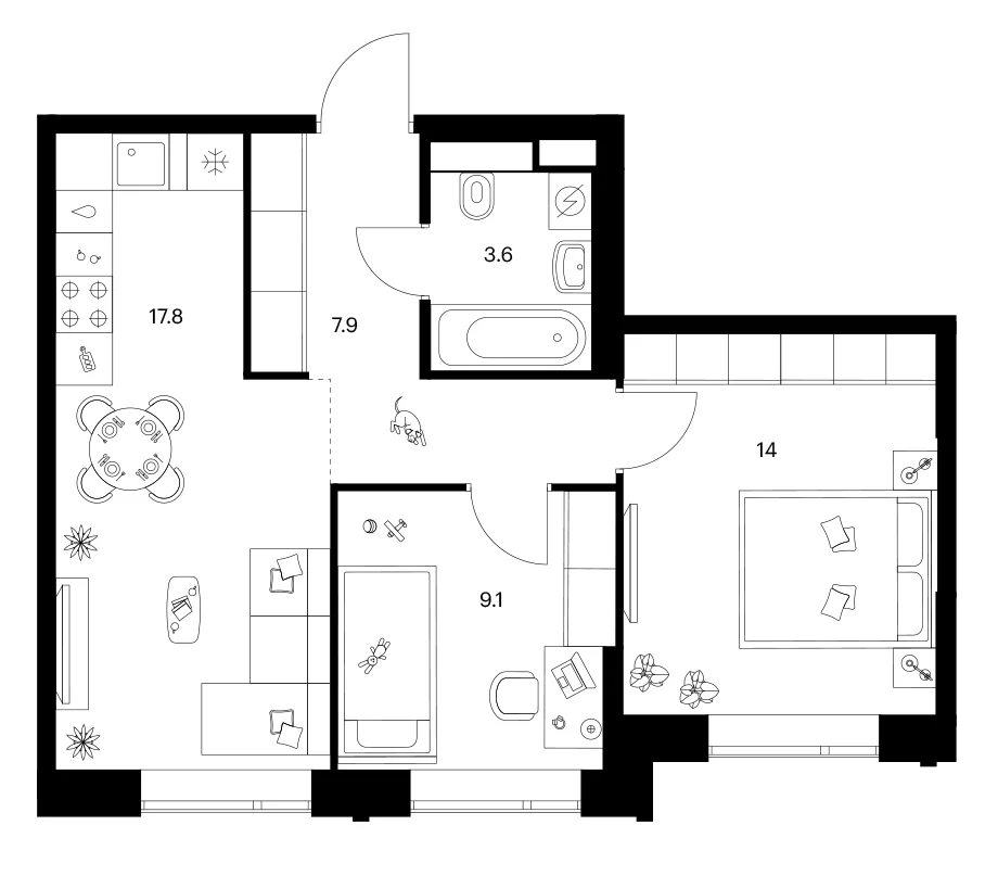 Планировка: 2-комнатная квартира 52,4 м² в ЖК «Лосиноостровский парк»
