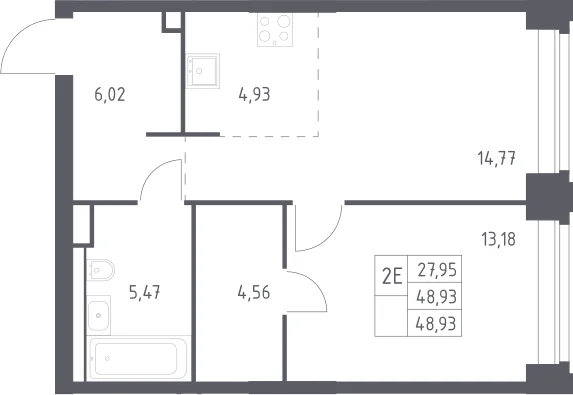Планировка: Евродвушка 48,9 м² в ЖК «НОВА»