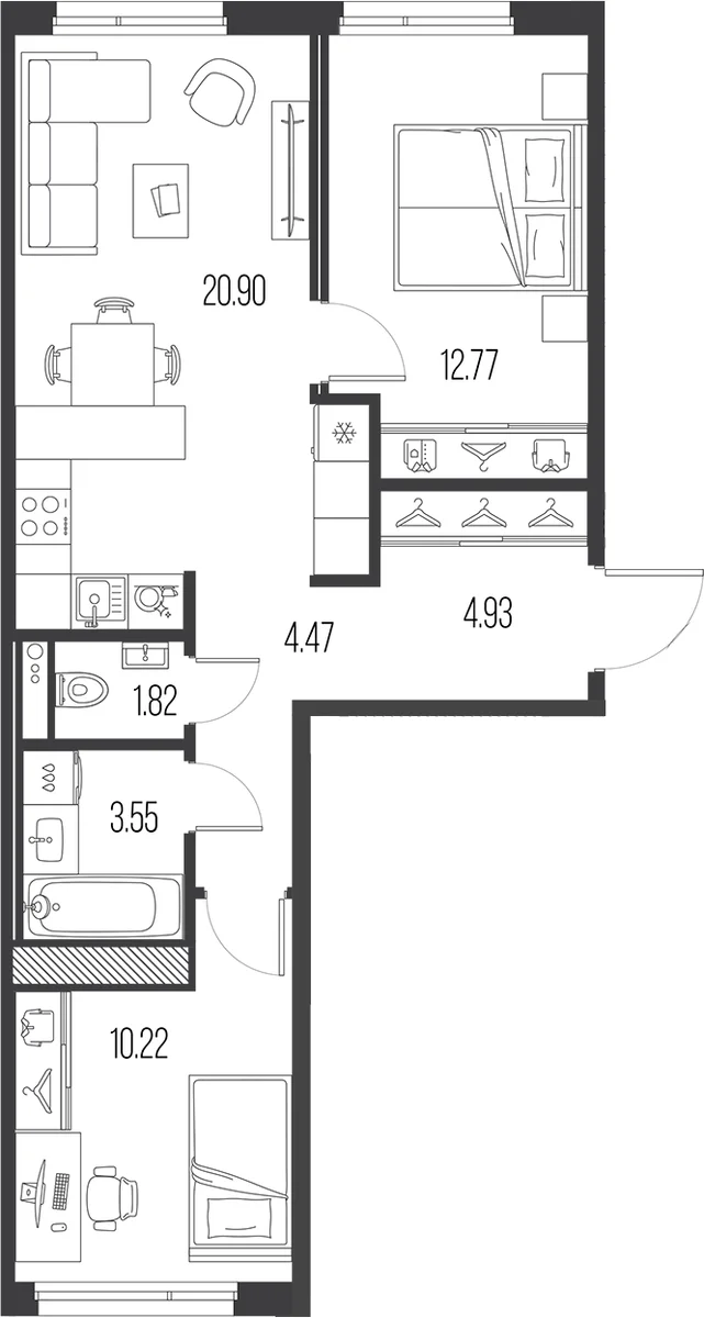 Планировка: Евротрёшка 58,7 м² в ЖК «Легенда Васильевского»