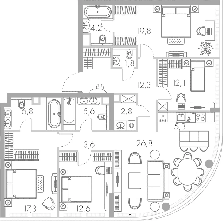 Планировка: Квартира евро-5 131 м² в ЖК «Ривер Парк Кутузовский»