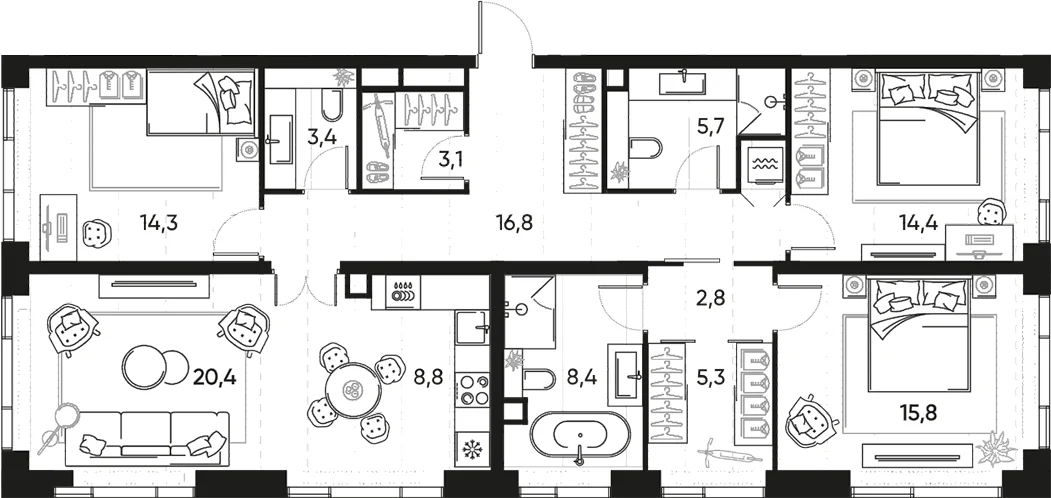 Планировка: Квартира евро-4 119,2 м² в ЖК «ПРАЙД»