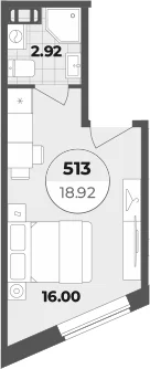 Планировка: Студия 18,9 м² в ЖК «Апарт-отель Лиговский 127»